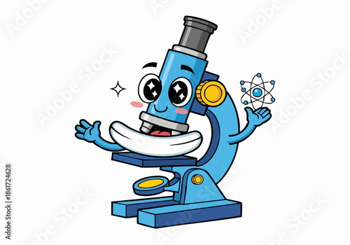 Cute Microscope Mascot Cartoon Vector Illustration