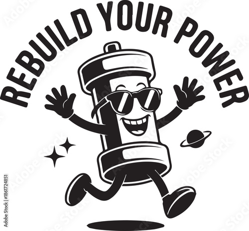 Rebuild your power mascot character with running illustration and optimism vector