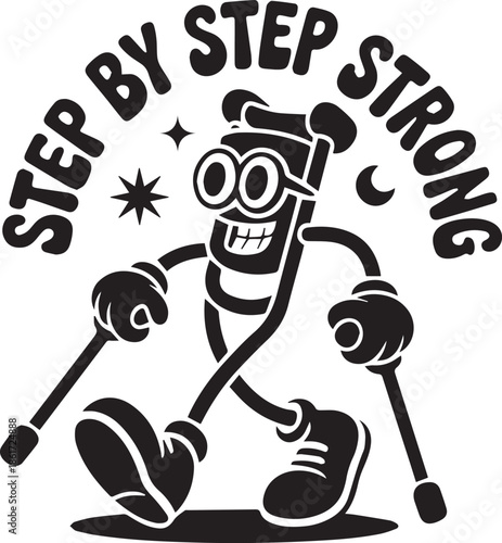 Step by step strong mascot character with optimism illustration and vector design
