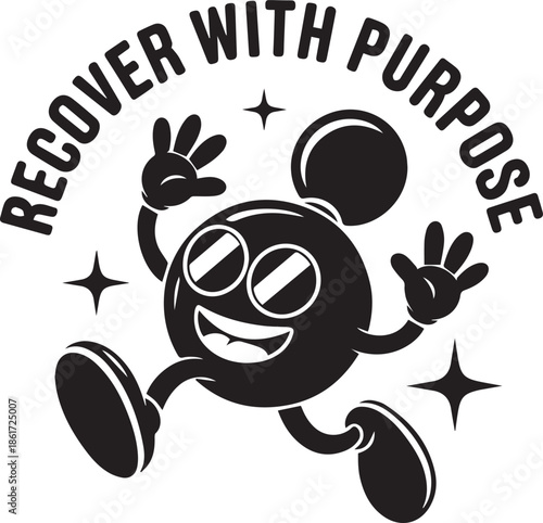 Cartoon mascot character walking for recovering with purpose and vintage design