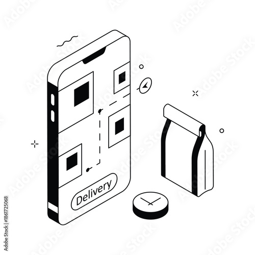 A visually engaging isometric illustration of food delivery tracking