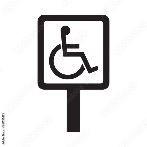 Black and white accessibility sign depicting a person in a wheelchair public access symbol