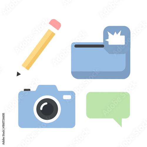 Colorful icons for communication and media