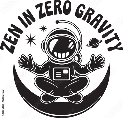 Zen in zero gravity vector design of yoga in outer space on moon for t shirt