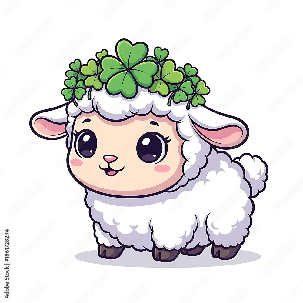 Obraz premium cartoon sheep with shamrock wreath on head