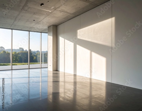 Empty Modern Interior with Large Windows and Natural Outdoor View