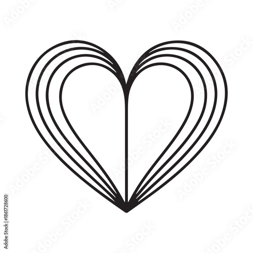 A simple black and white line drawing of a heart shape with layered curves