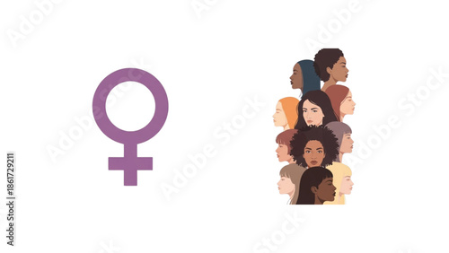 diverse women profiles with venus symbol for international womens day