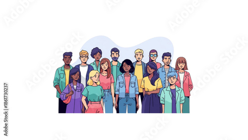 diverse young adults crowd illustration