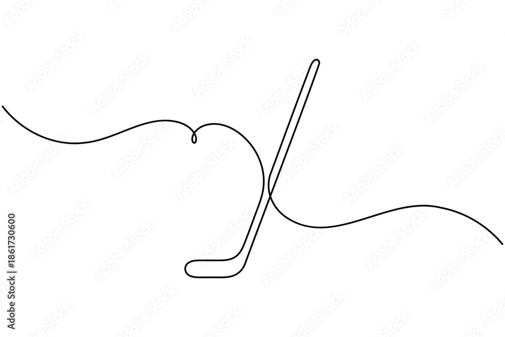 Obraz premium Sports hockey stick icon continuous one line drawing single art minimalist modern equipment symbol outline vector illustration