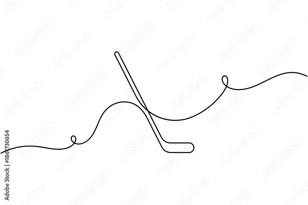 Obraz premium Sports hockey stick icon continuous one line drawing single art minimalist modern equipment symbol outline vector illustration