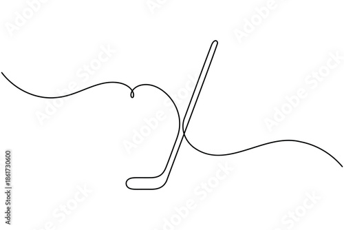 Sports hockey stick icon continuous one line drawing single art minimalist modern equipment symbol outline vector illustration