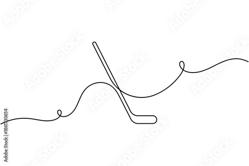 Sports hockey stick icon continuous one line drawing single art minimalist modern equipment symbol outline vector illustration