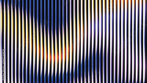 Glass ripple texture with dark gradient background and lilac light streaks. Futuristic distortion, moody abstract glow, reeded vertical blur. Vector illustration EPS