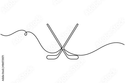 Sports hockey stick icon continuous one line drawing single art minimalist modern equipment symbol outline vector illustration