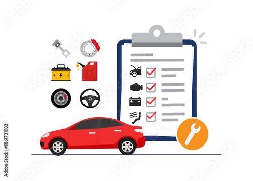 Car vehicle inspection or car maintenance technical service stock illustration