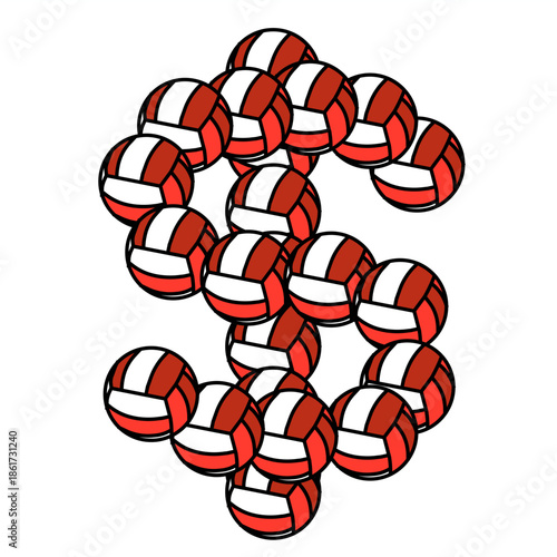 Dollar symbol illustration formed from braided volleyball rope elements, ideal for finance icons, pricing UI, payment systems, sports economy visuals, and creative monetary typography
