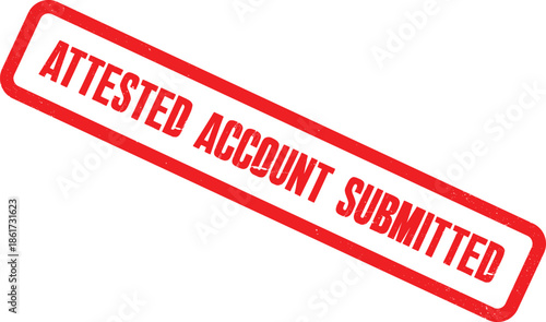 A close-up view of a red stamp with the words attested account submitted on a white background