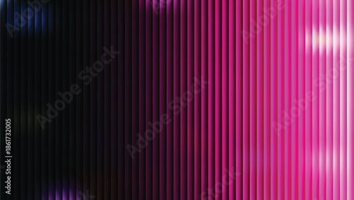 Glass ripple texture with dark gradient background and lilac light streaks. Futuristic distortion, moody abstract glow, reeded vertical blur. Vector illustration EPS
