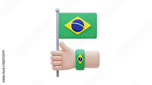 3D Cartoon Hand Holding Brazilian Flag