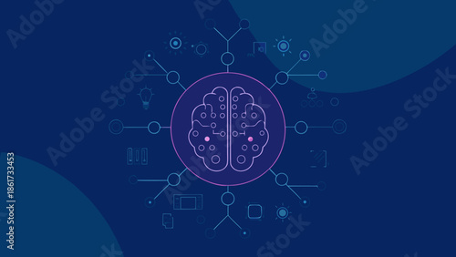 Flat vector illustration of abstract geometric brain with technology and innovation concept