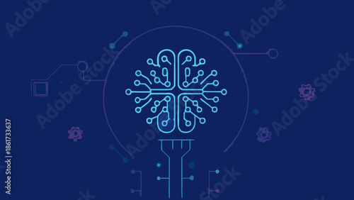 Abstract circuit brain on light bulb technology concept