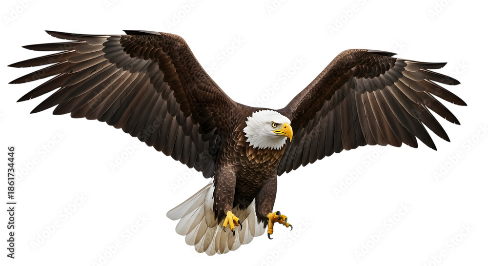 Fototapeta premium Bald eagle in flight isolated on transparent background