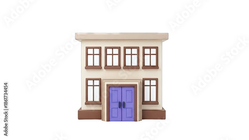 Cartoon building with purple doors and windows