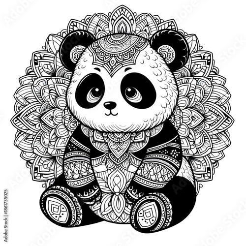 Panda Mandala Vector Line Drawing Coloring Sheet