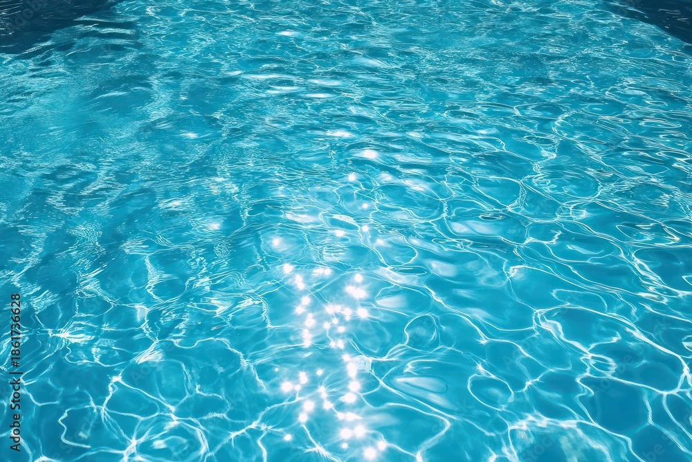 Obraz premium Sunlit rippling turquoise pool water surface with sparkling reflections, calm and refreshing summer mood
