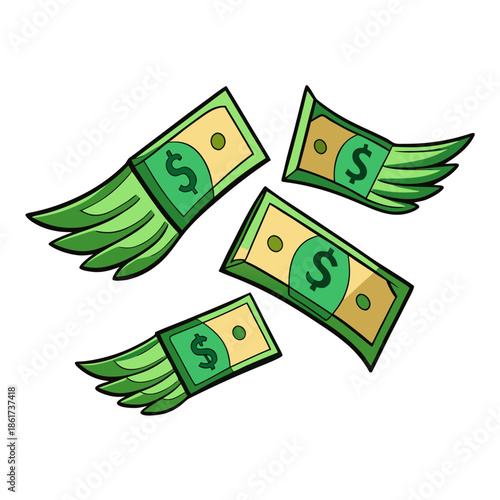 Flying 100 American dollars banknotes, isolated on white background
