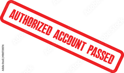 A red stamp with the words Authorized Account Passed on a white background