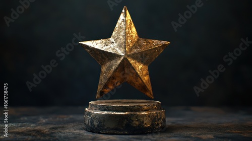 Golden star award on a dark pedestal