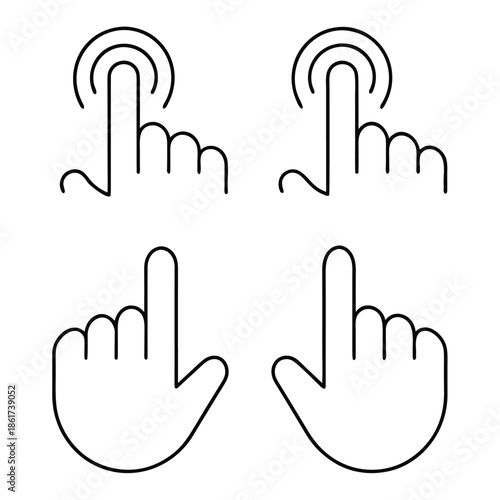Set of four black outline icons representing touch screen interaction and cursor pointers