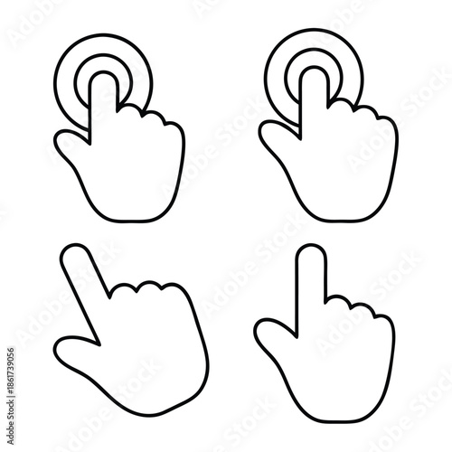 Set of four black outline cursor hand icons representing digital interaction and selection