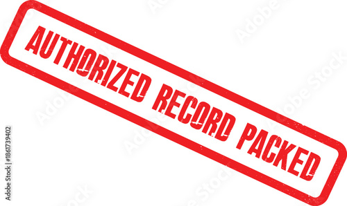A close-up view of an authorized record packed red stamp on a white background.
