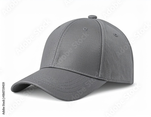 Gray baseball cap, angled to the left, on a white background