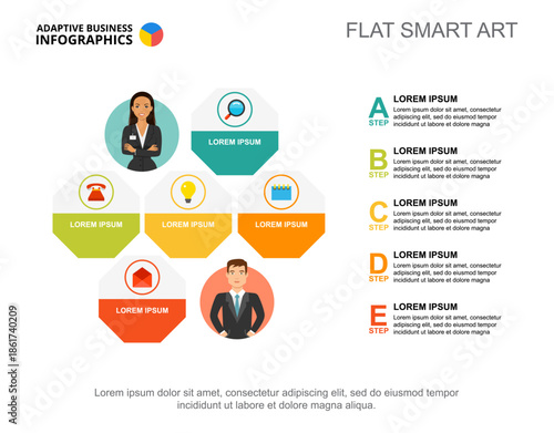 Five points list process chart template for presentation