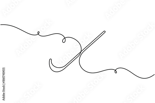 Hockey stick icon and sign continuous one line drawing on white background minimalist single art sport equipment symbol outline vector illustration