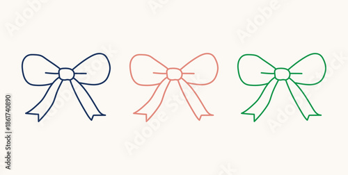 Minimalist various bow knots, Wedding celebration, holiday, party decoration, laces, ribbons, gift concept. Hand drawn Vector illustration