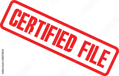 A close-up view of a red Certified File stamp on a white background
