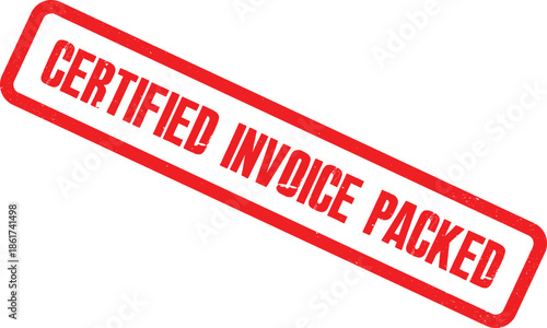 A close-up view of a red certified invoice packed stamp on a white background with clear text.