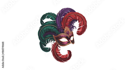 A Colorful Mask With Feathers For Festive Season.