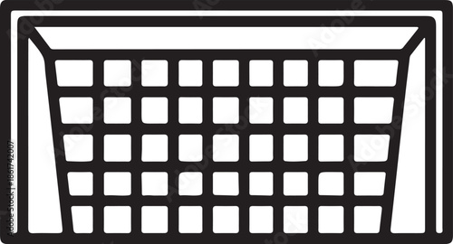 Simple black and white line icon representing a soccer goal with net