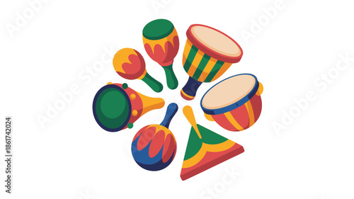 A vibrant illustration of percussion instruments set, ready to make a rhythm.