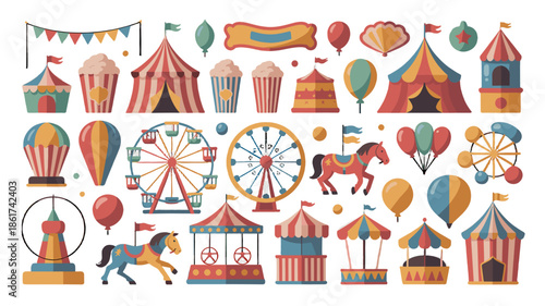 A delightful array of circus elements, perfect for creating a joyful and festive atmosphere.