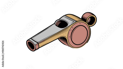 A close-up illustration of a classic whistle, rendered with precision and detail.