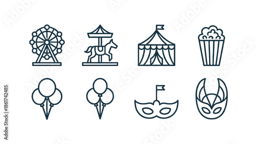 Amusement park icon set.
