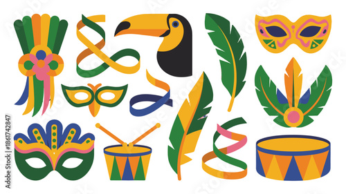 Colorful and festive elements for carnival celebrations.