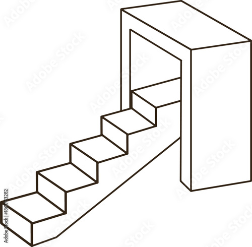 The icon of black lines forming stairs emerges from the limital door.